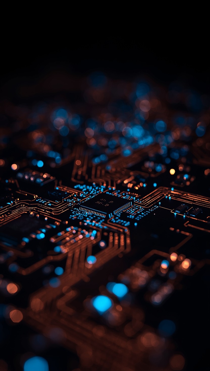 Processor on a circuit board glowing orange and blue — the pricing engine